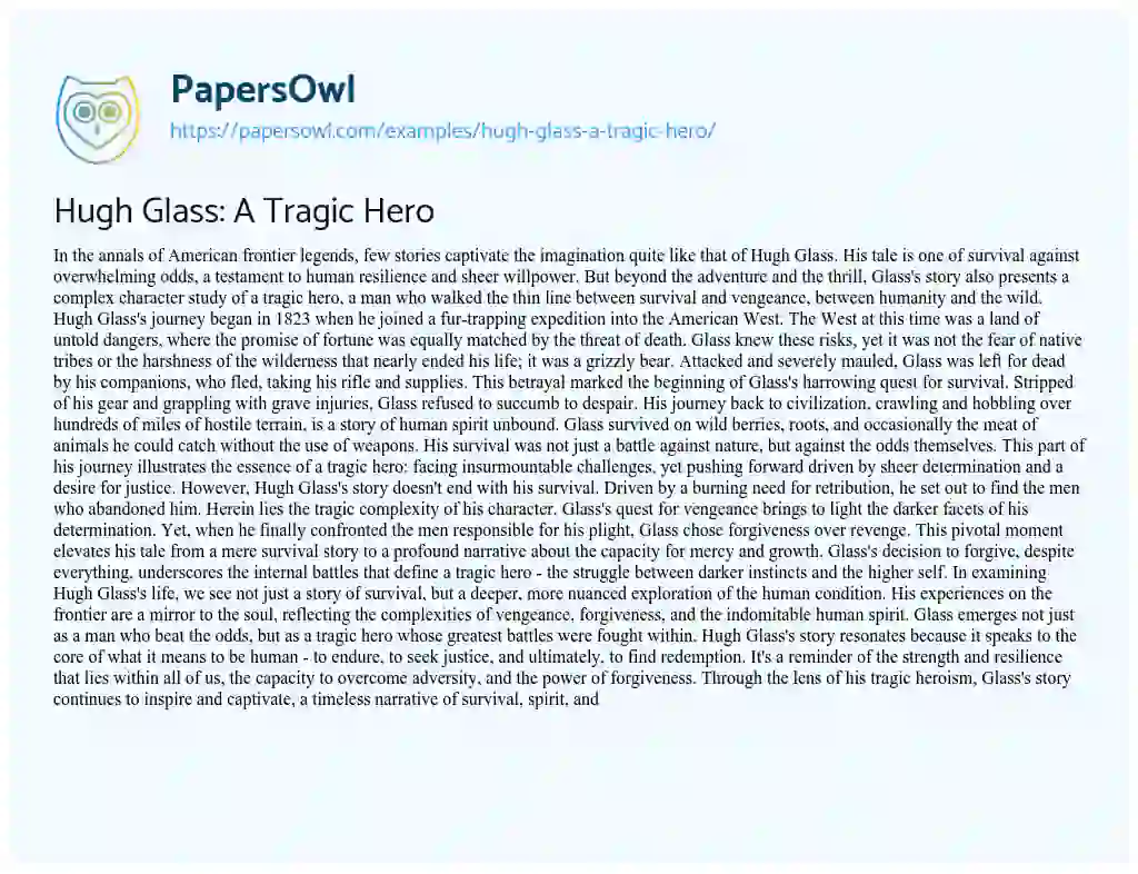 Essay on Hugh Glass: a Tragic Hero