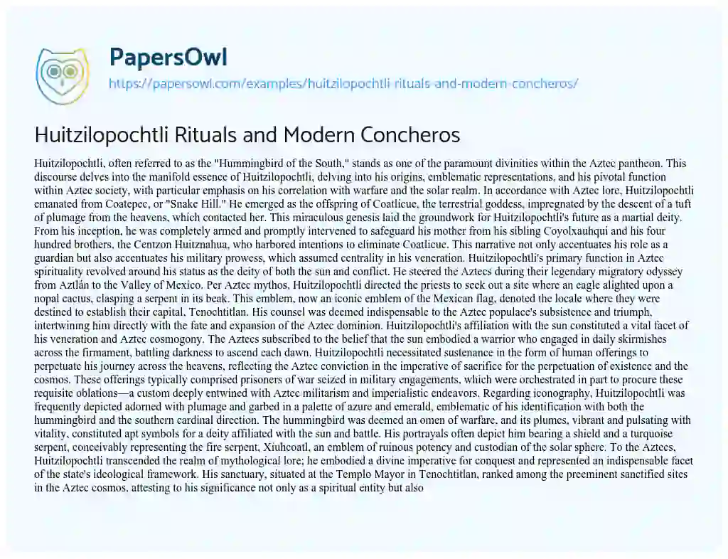 Essay on Huitzilopochtli Rituals and Modern Concheros