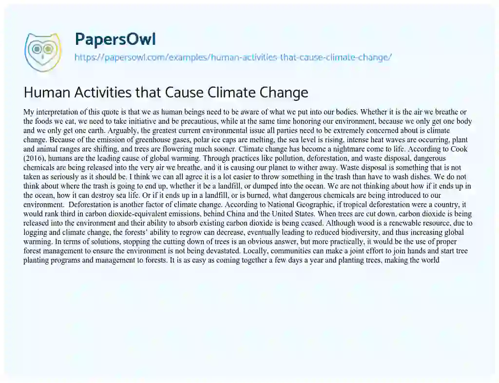 Essay on Human Activities that Cause Climate Change