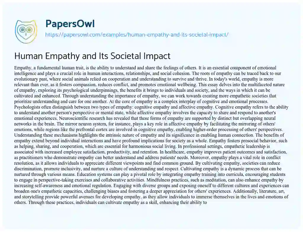 Essay on Human Empathy and Its Societal Impact