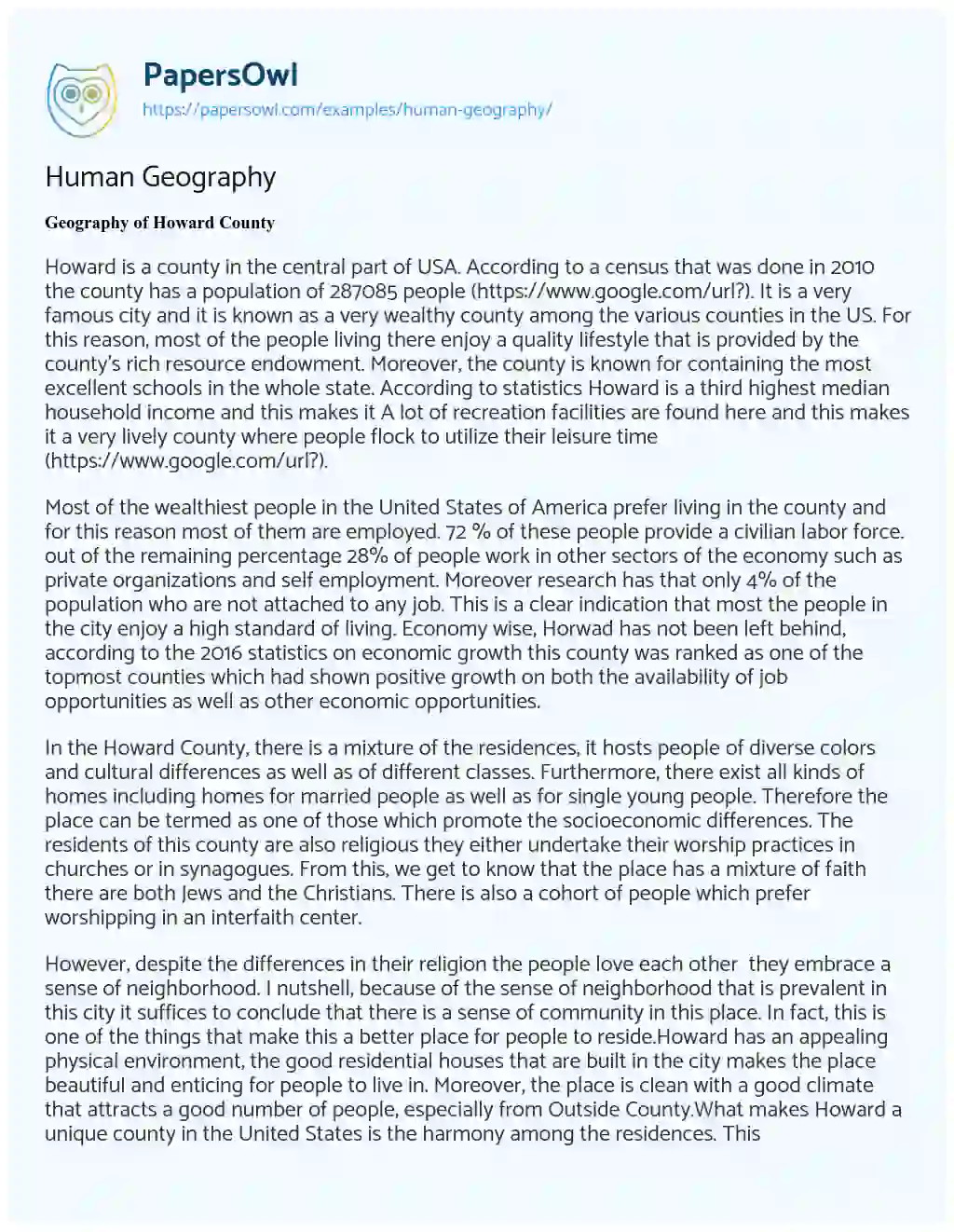 essay on human geography