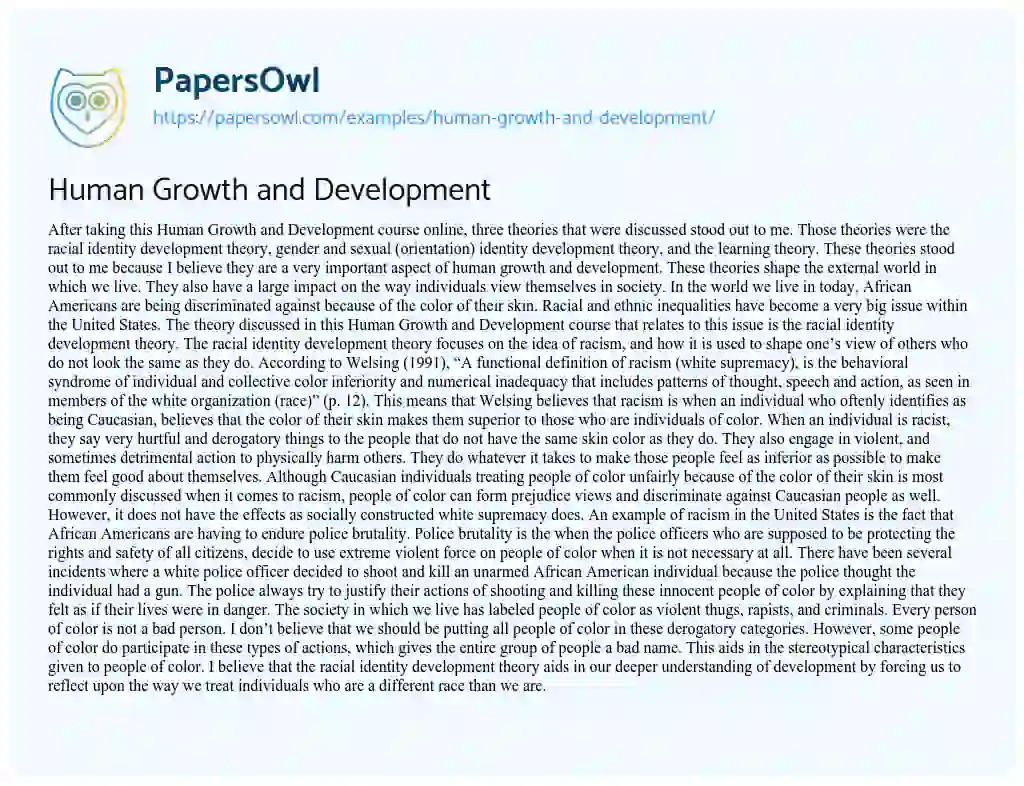 Essay on Human Growth and Development