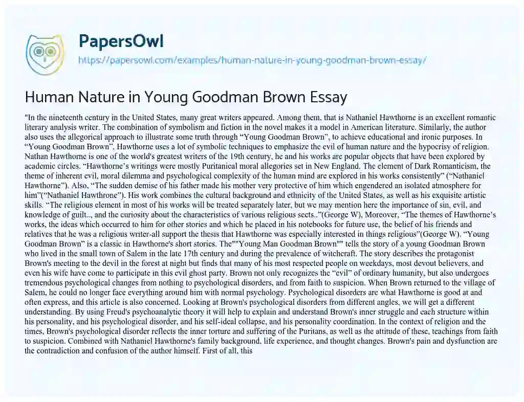 Human Nature in Young Goodman Brown Essay essay
