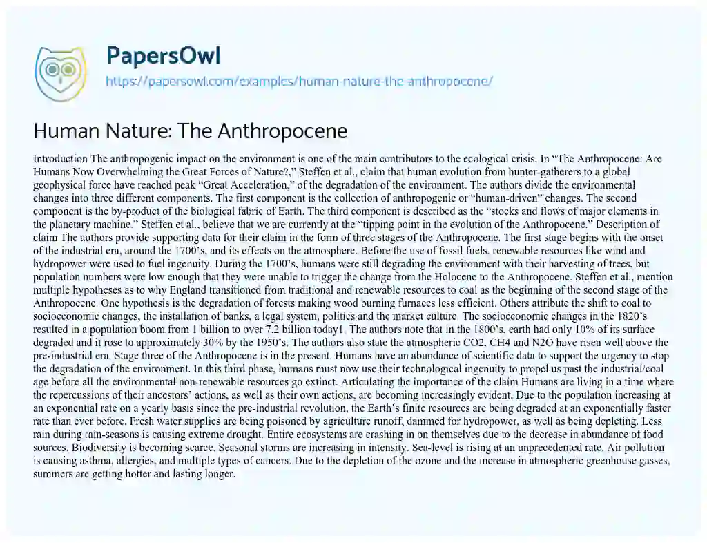 Essay on Human Nature: the Anthropocene