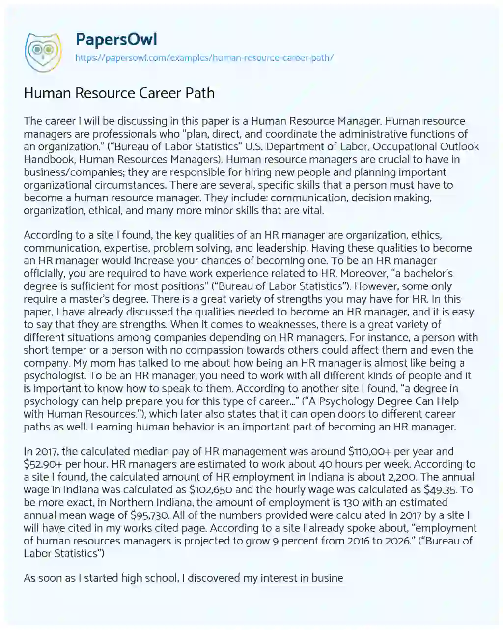 Essay on Human Resource Career Path