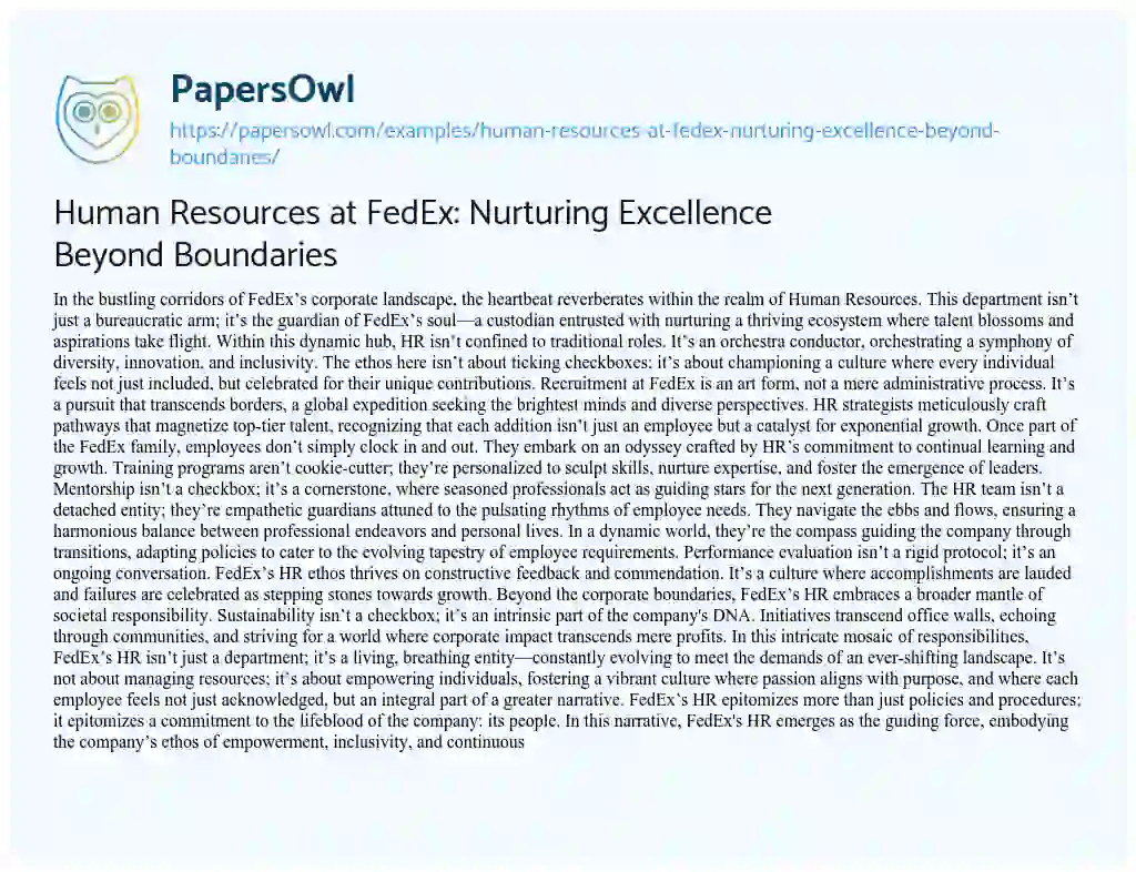 Essay on Human Resources at FedEx: Nurturing Excellence Beyond Boundaries
