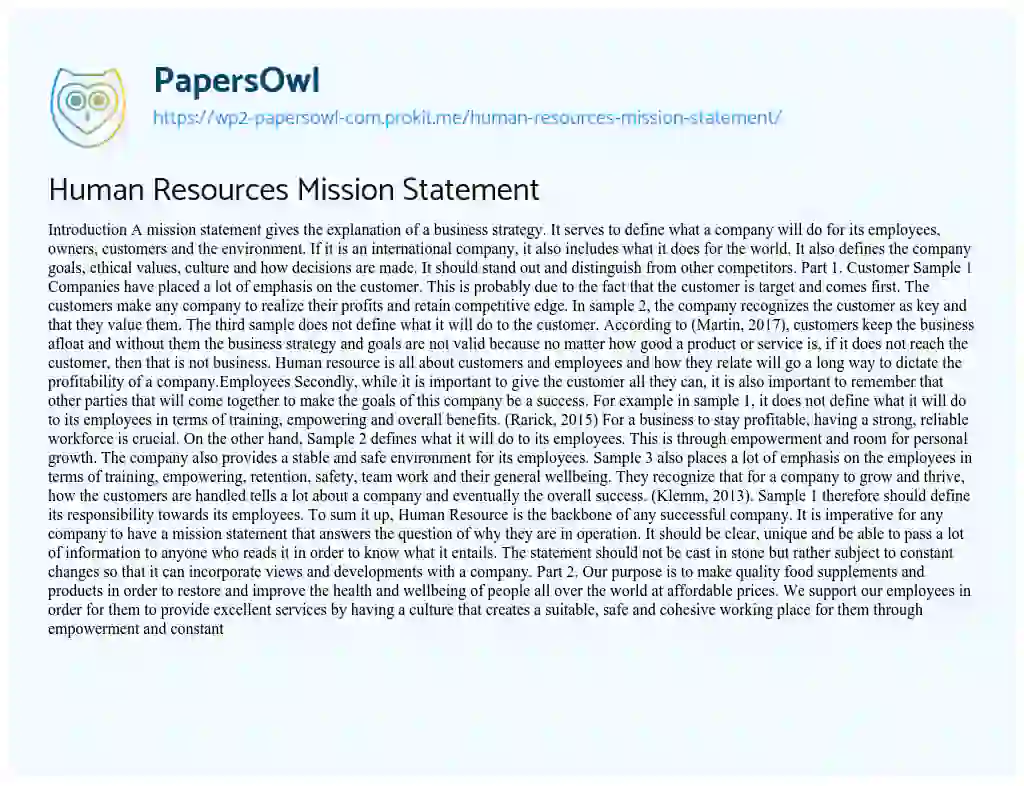 Human Resources Mission Statement essay