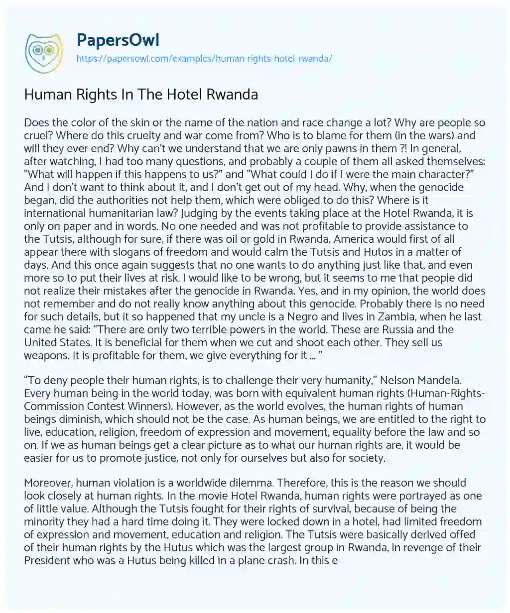 Essay on Human Rights in the Hotel Rwanda