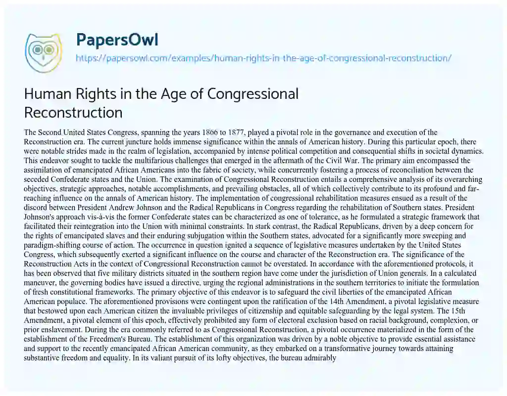 Essay on Human Rights in the Age of Congressional Reconstruction