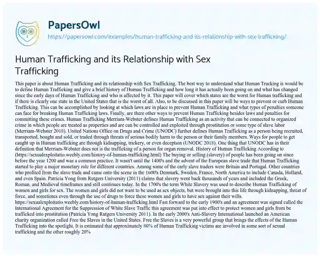 Essay on Human Trafficking and its Relationship with Sex Trafficking