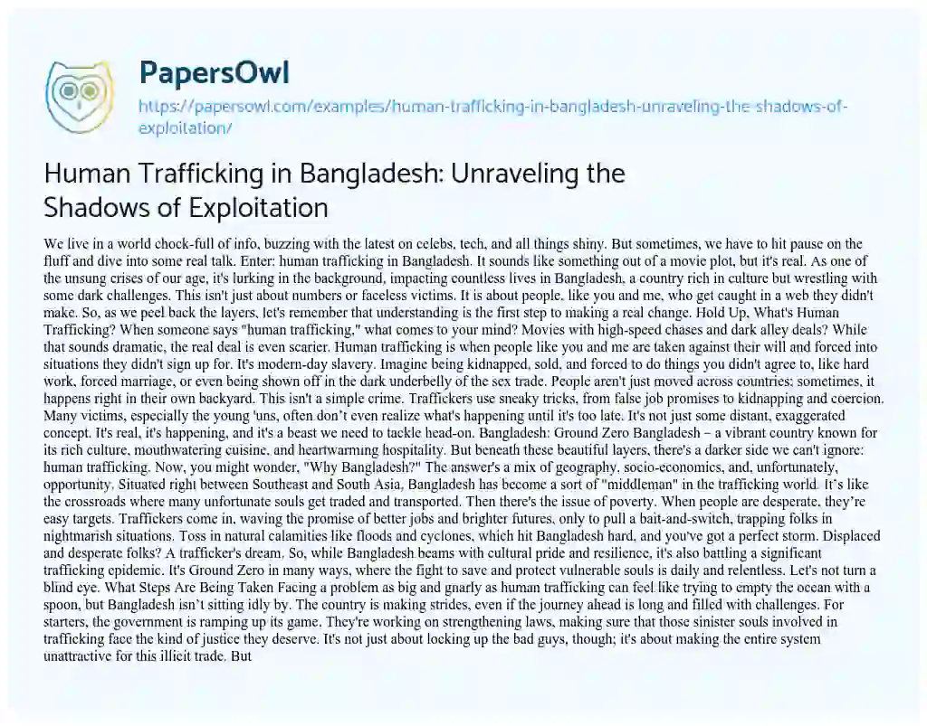 Essay on Human Trafficking in Bangladesh: Unraveling the Shadows of Exploitation