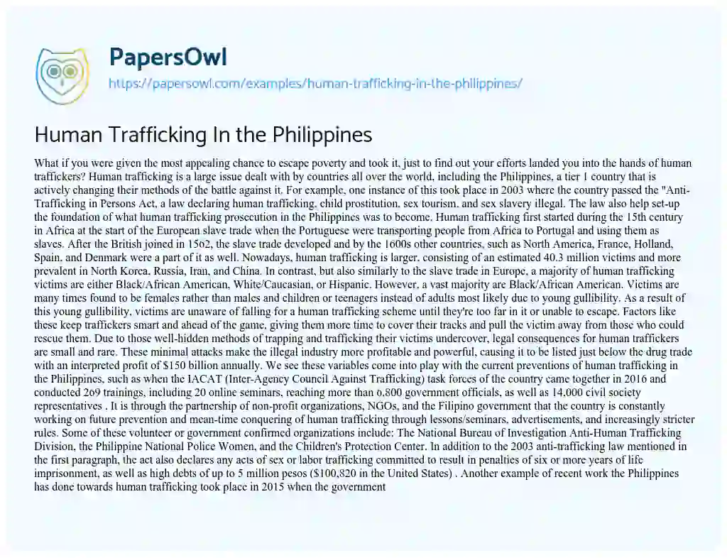 Essay on Human Trafficking in the Philippines