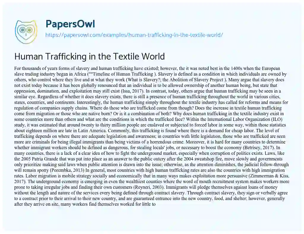 Essay on Human Trafficking in the Textile World