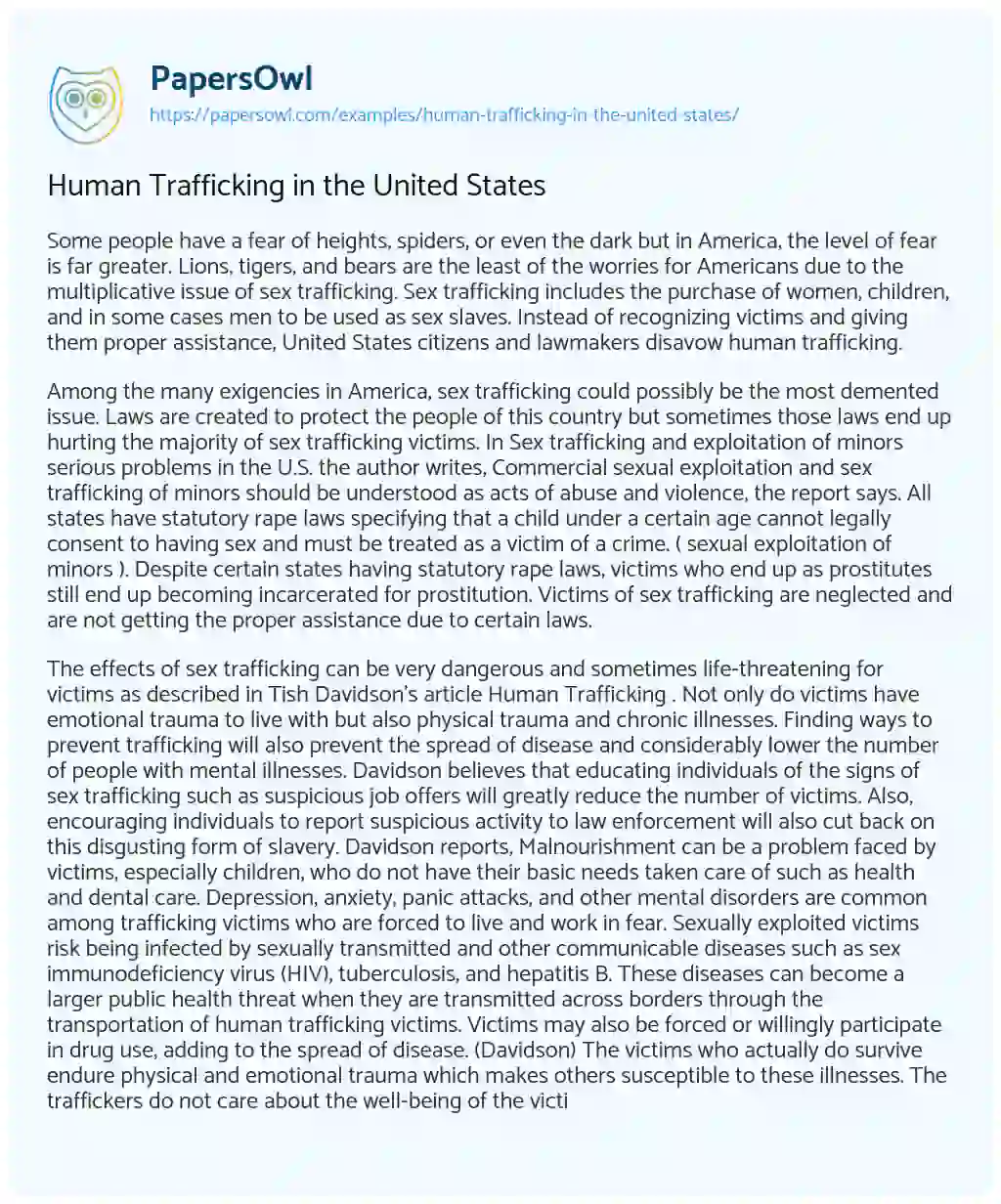 Essay on Human Trafficking in the United States