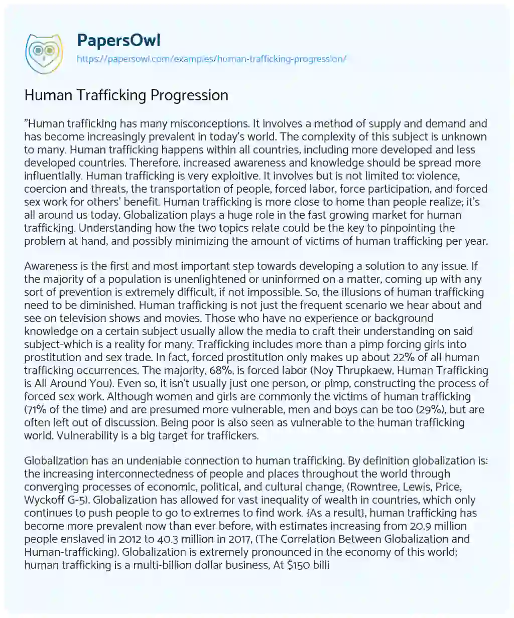 Human Trafficking Progression essay