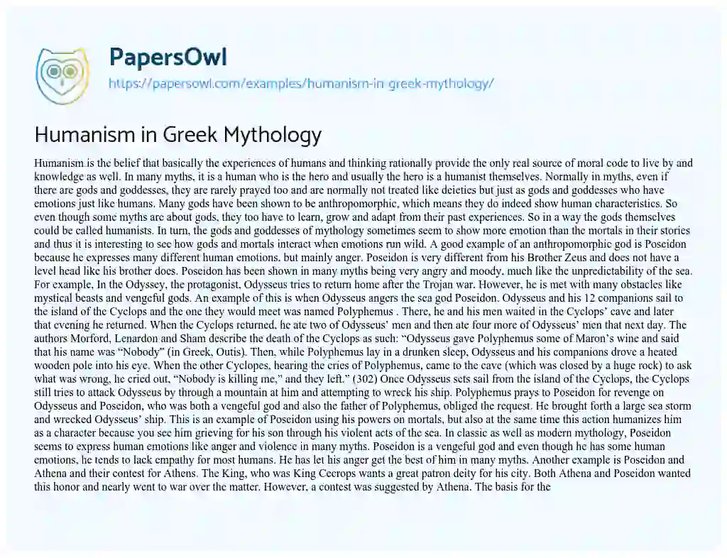 Essay on Humanism in Greek Mythology