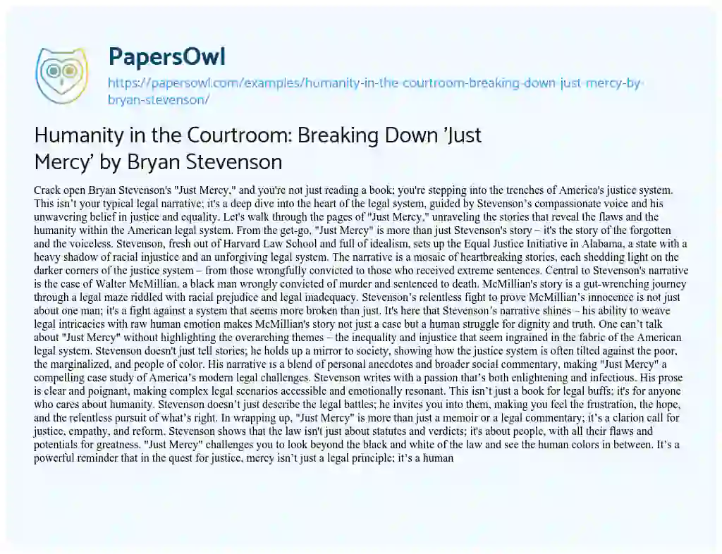 Essay on Humanity in the Courtroom: Breaking down ‘Just Mercy’ by Bryan Stevenson