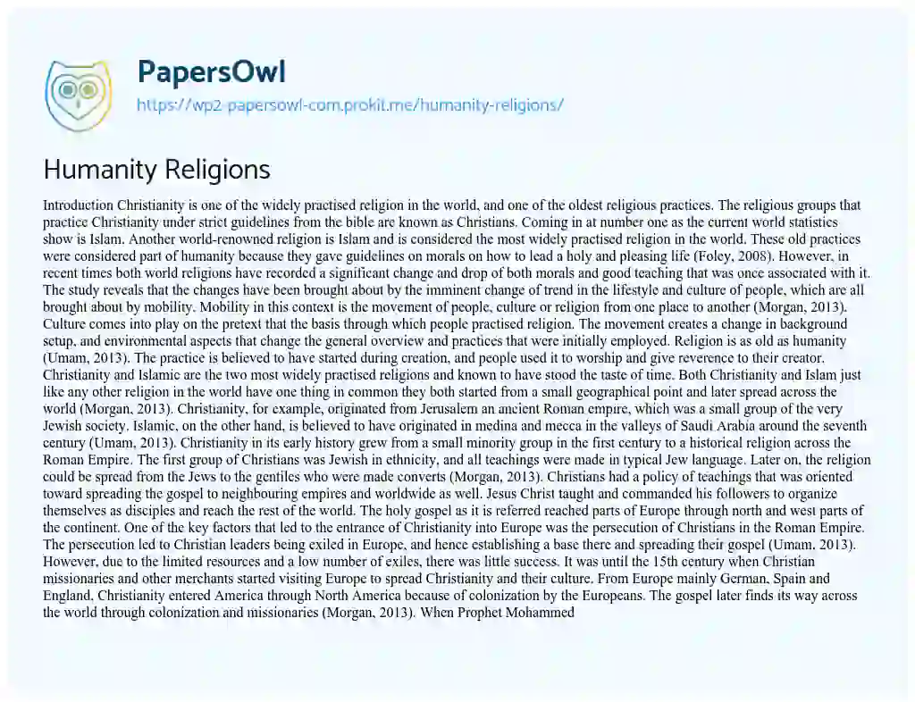 Essay on Humanity Religions
