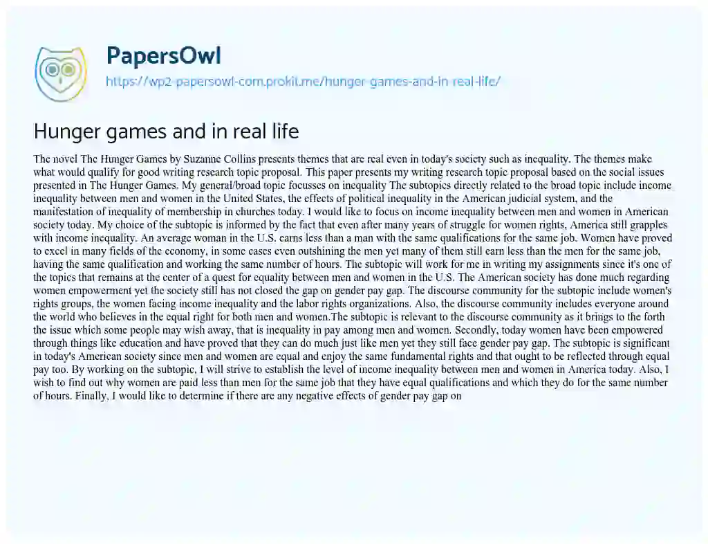 Essay on Hunger Games and in Real Life