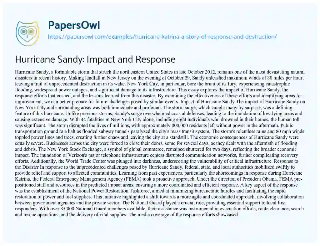 Essay on Hurricane Katrina: a Story of Response and Destruction