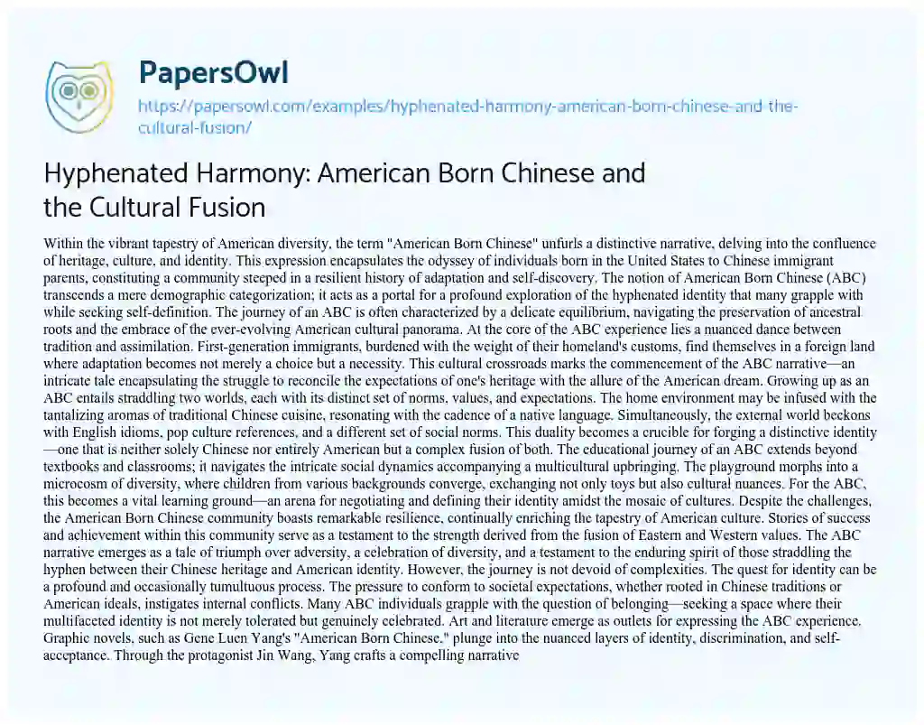Essay on Hyphenated Harmony: American Born Chinese and the Cultural Fusion