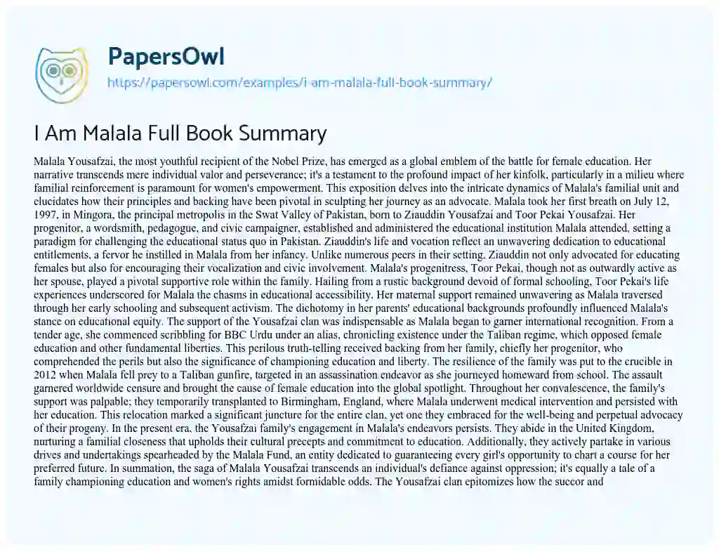 Essay on I am Malala Full Book Summary