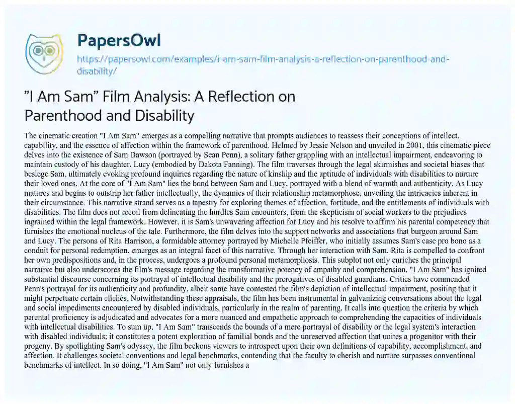 Essay on “I am Sam” Film Analysis: a Reflection on Parenthood and Disability