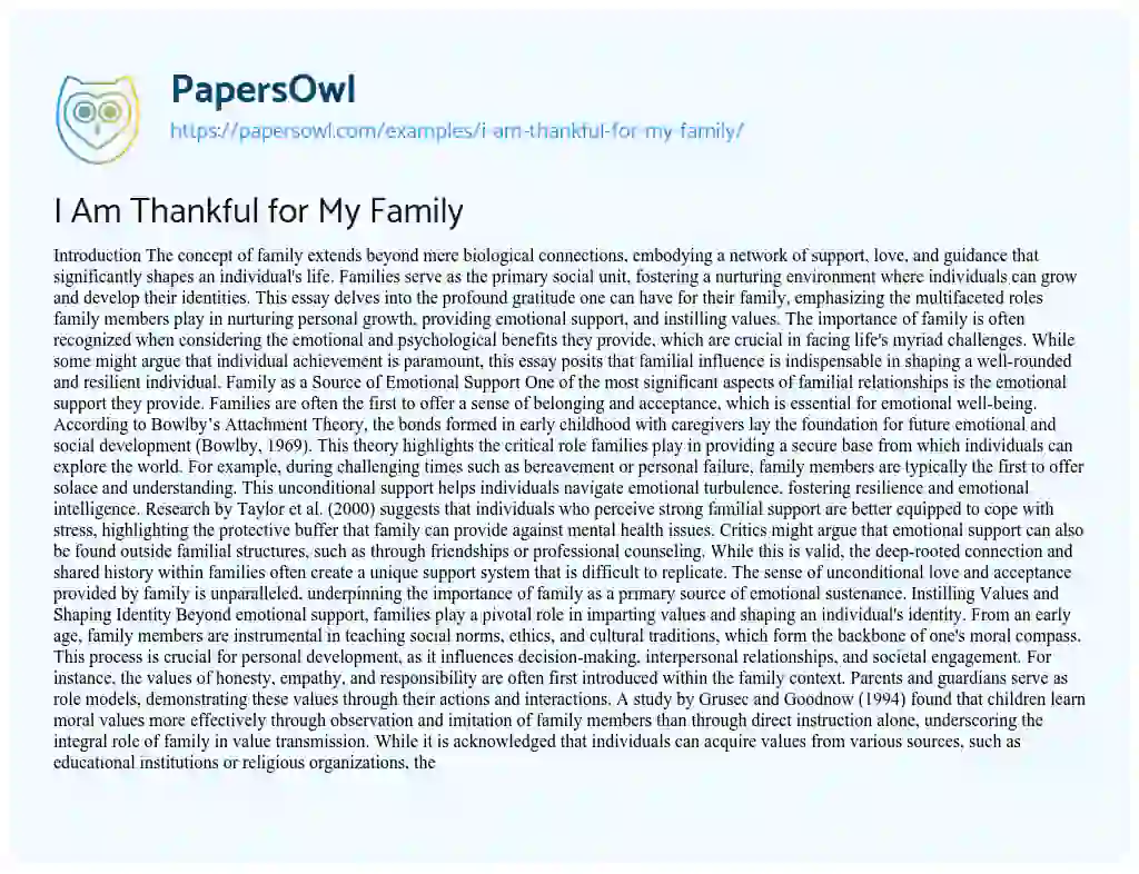 Essay on I Am Thankful for My Family