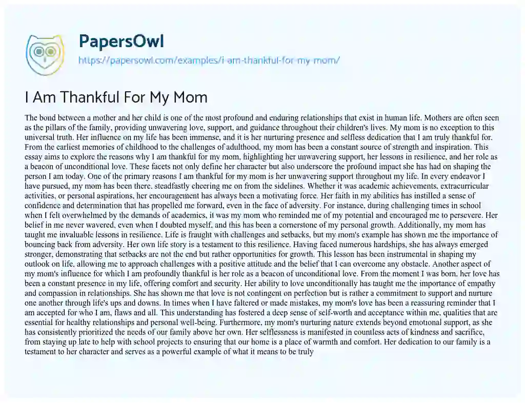 Essay on I Am Thankful For My Mom