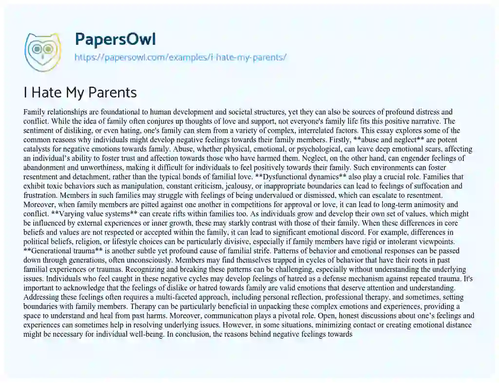 Essay on I Hate My Parents