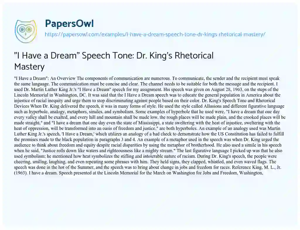Essay on “I have a Dream” Speech Tone: Dr. King’s Rhetorical Mastery
