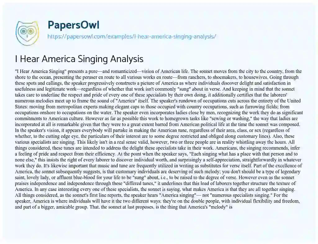 I Hear America Singing Analysis essay