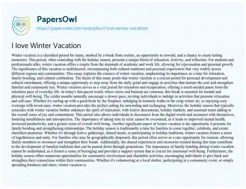 Essay on I love Winter Vacation