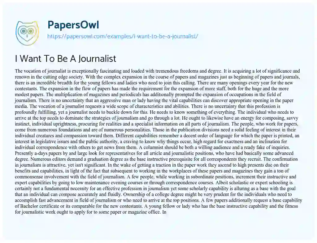 Essay on I Want to be a Journalist