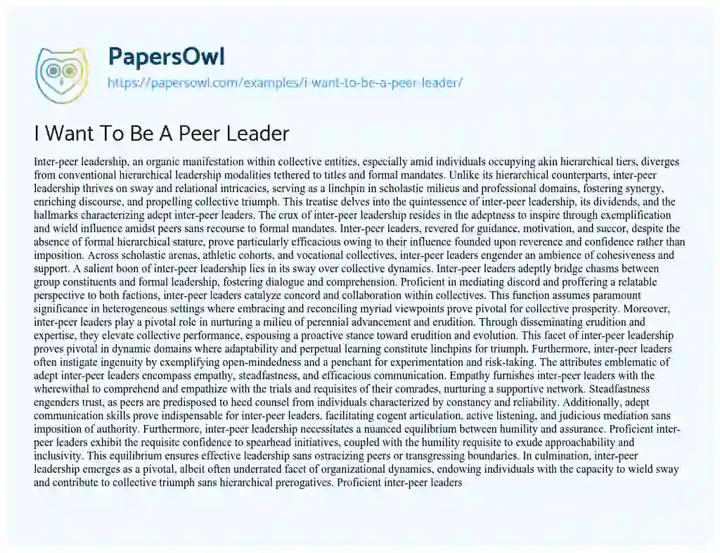 Essay on I Want to be a Peer Leader