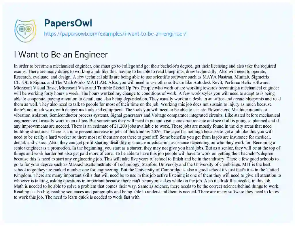 Essay on I Want to be an Engineer
