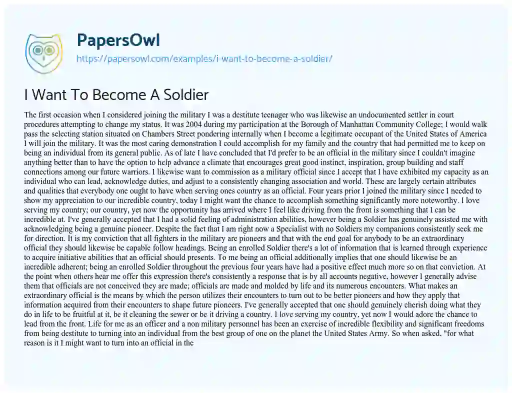 Essay on I Want to Become a Soldier