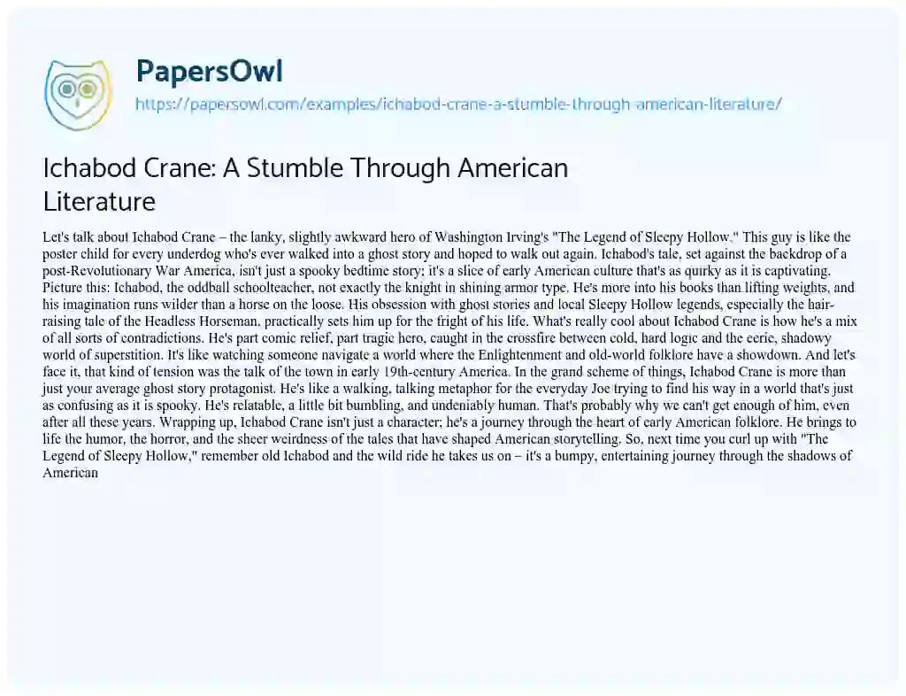 Essay on Ichabod Crane: a Stumble through American Literature
