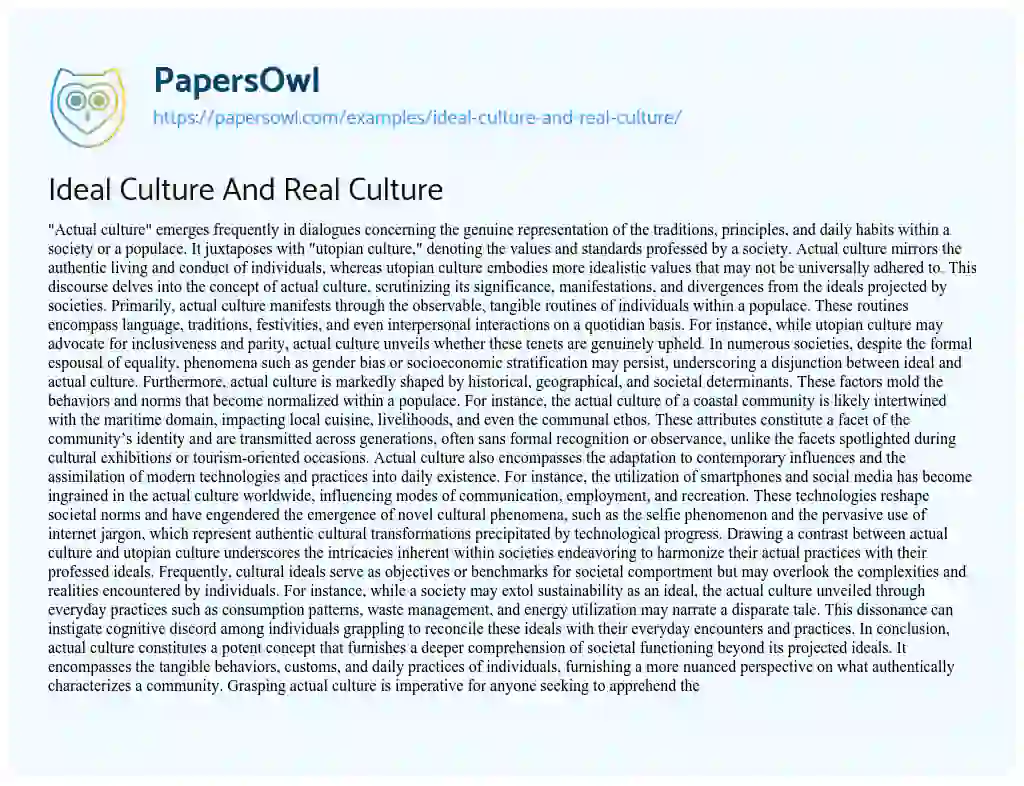 Essay on Ideal Culture and Real Culture