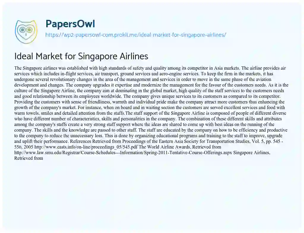 Essay on Ideal Market for Singapore Airlines