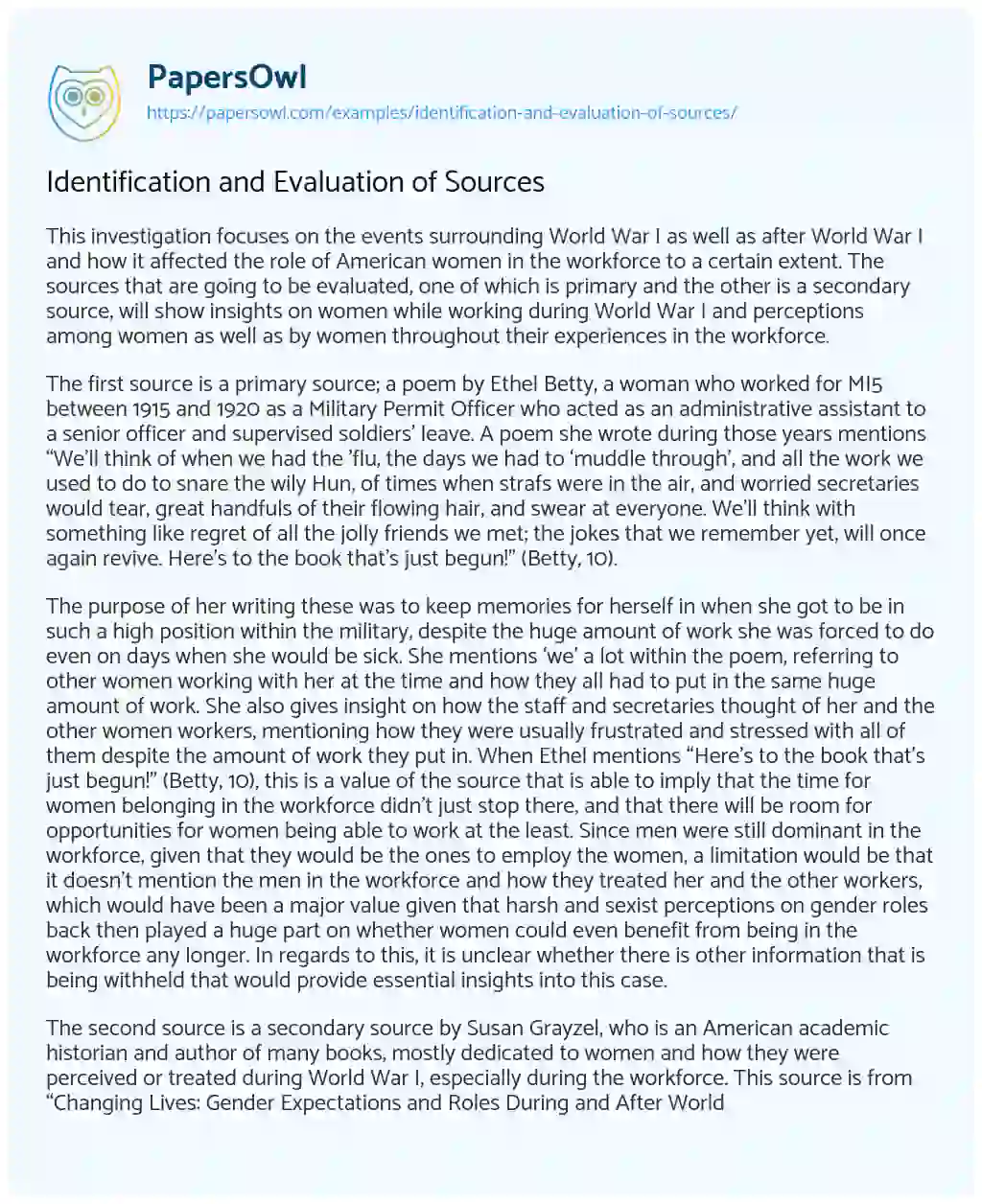 Identification and Evaluation Of Sources essay