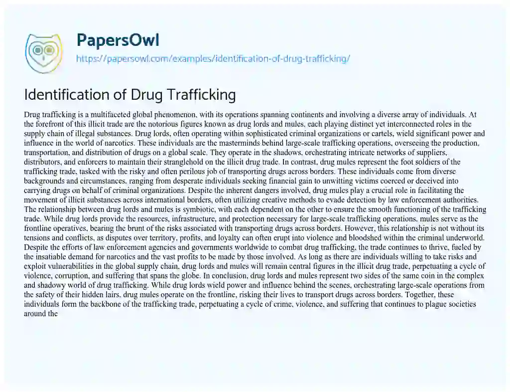 Essay on Identification of Drug Trafficking