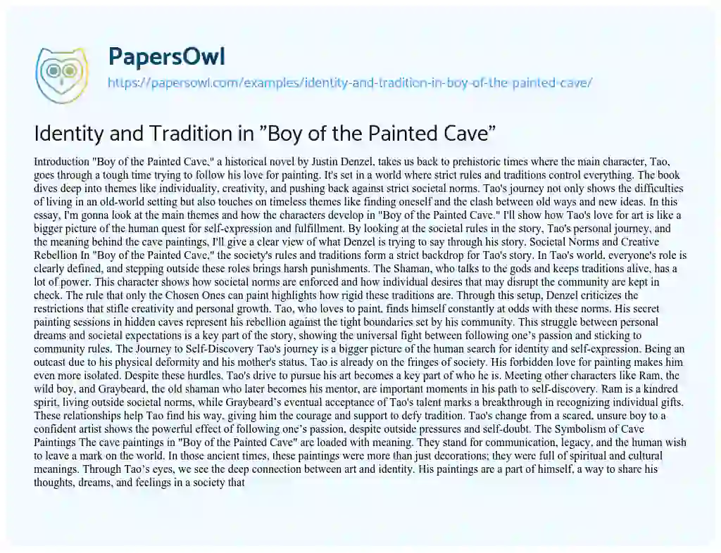 Essay on Identity and Tradition in “Boy of the Painted Cave”