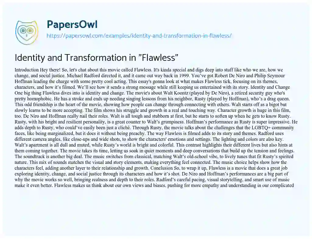 Essay on Identity and Transformation in “Flawless”