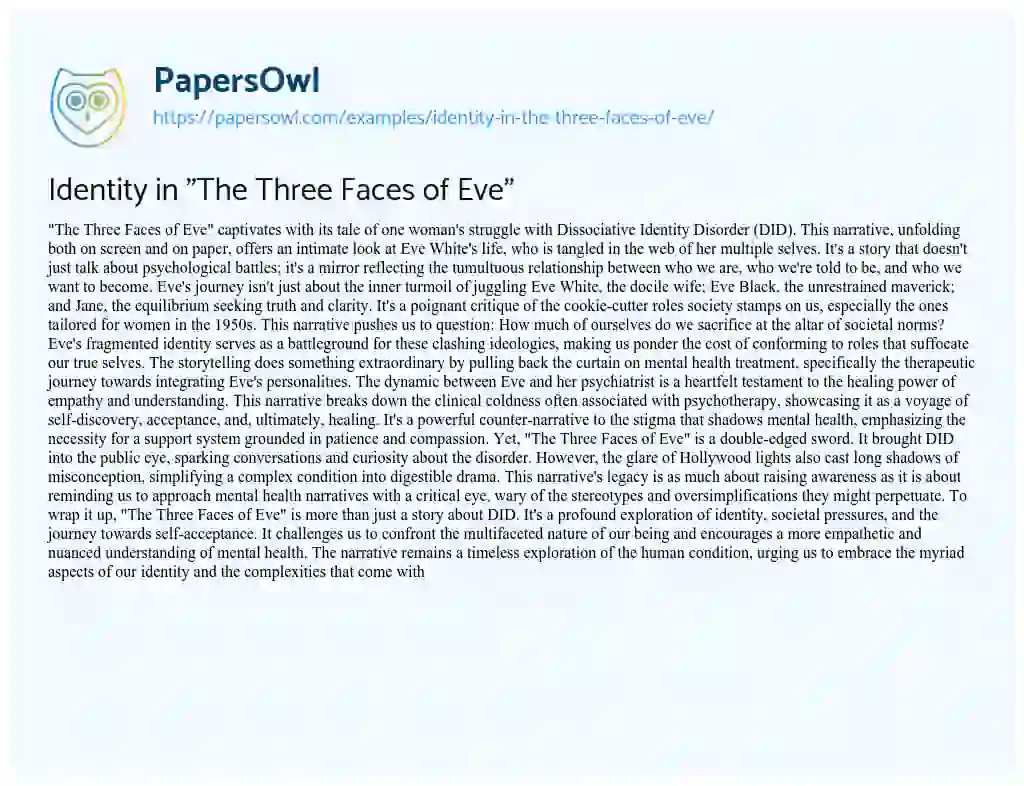 Essay on Identity in “The Three Faces of Eve”