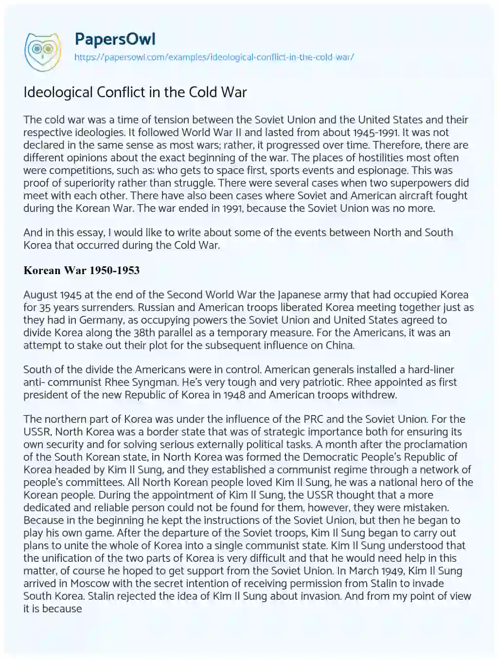 Essay on Ideological Conflict in the Cold War