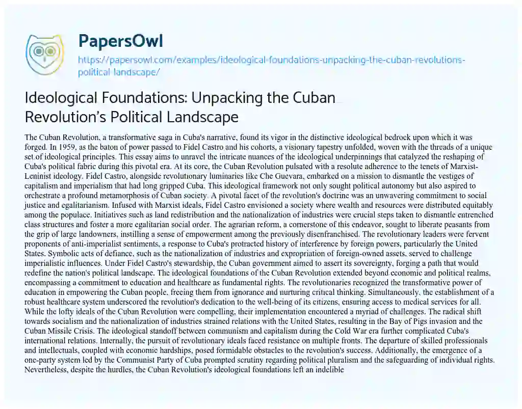 Essay on Ideological Foundations: Unpacking the Cuban Revolution’s Political Landscape