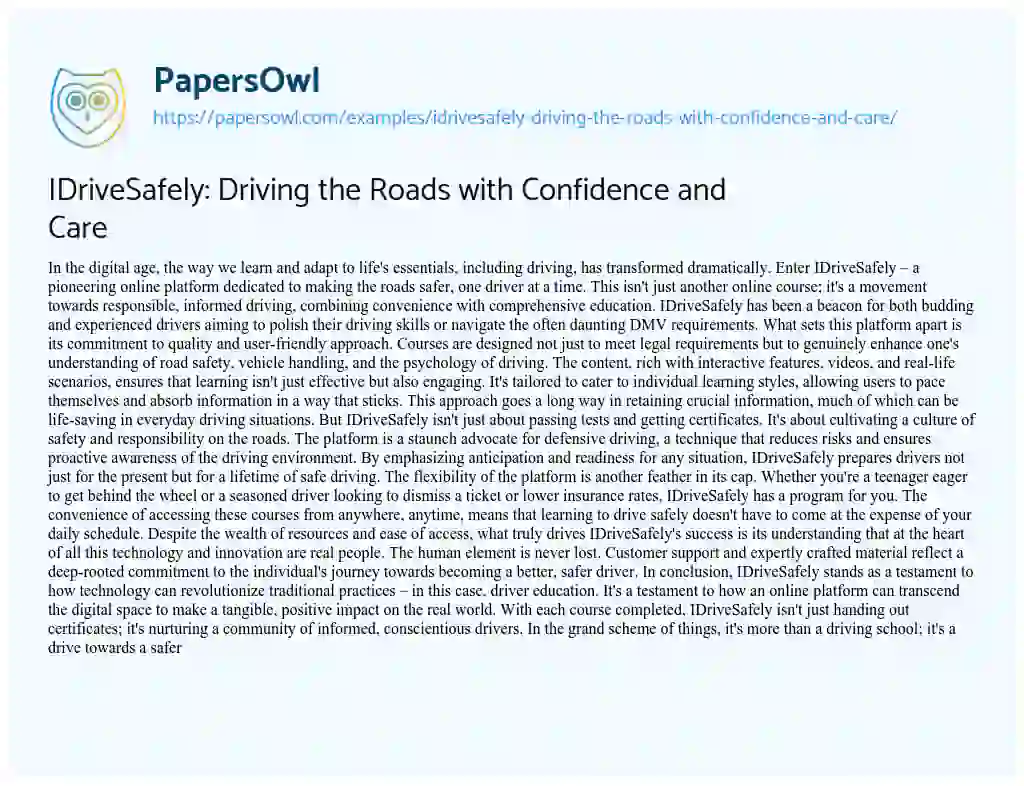 Essay on IDriveSafely: Driving the Roads with Confidence and Care