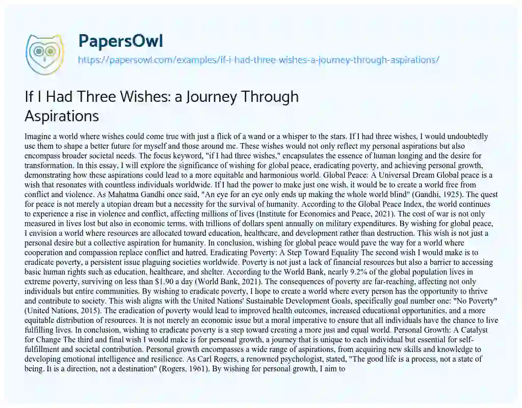 Essay on If I Had Three Wishes: a Journey Through Aspirations