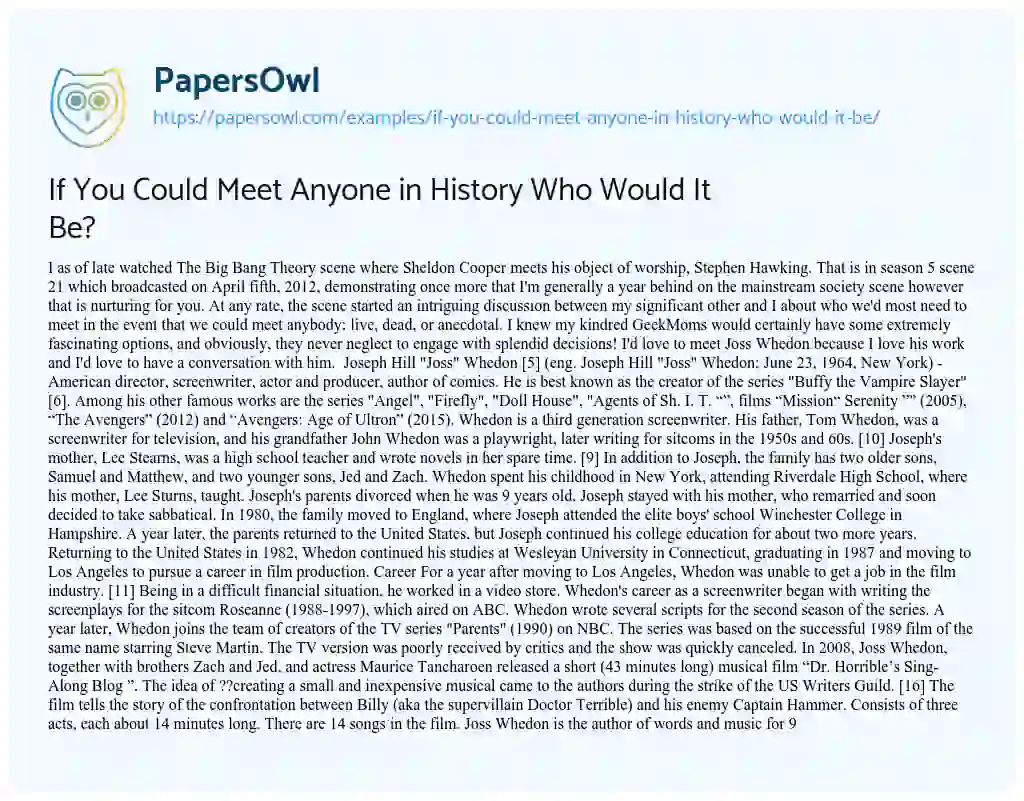 Essay on If you could Meet Anyone in History who would it Be?